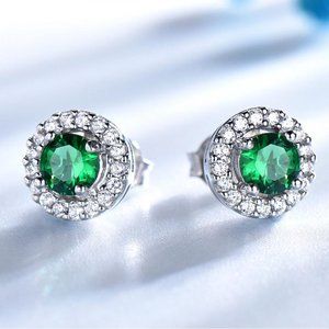 ROUND EMERALD GREEN CUBIC ZIRCONIA EARRINGS